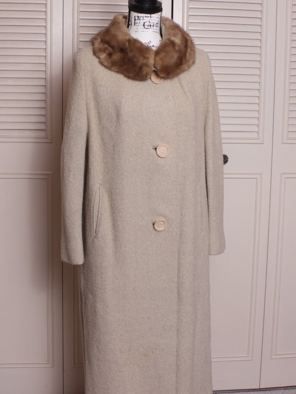 Vintage 1950's Tweed Swing Coat With Mink Collar Sz 10-12 unmarked